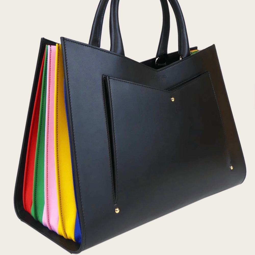 Sara Battaglia Plisse Black Rainbow Tote Handbag